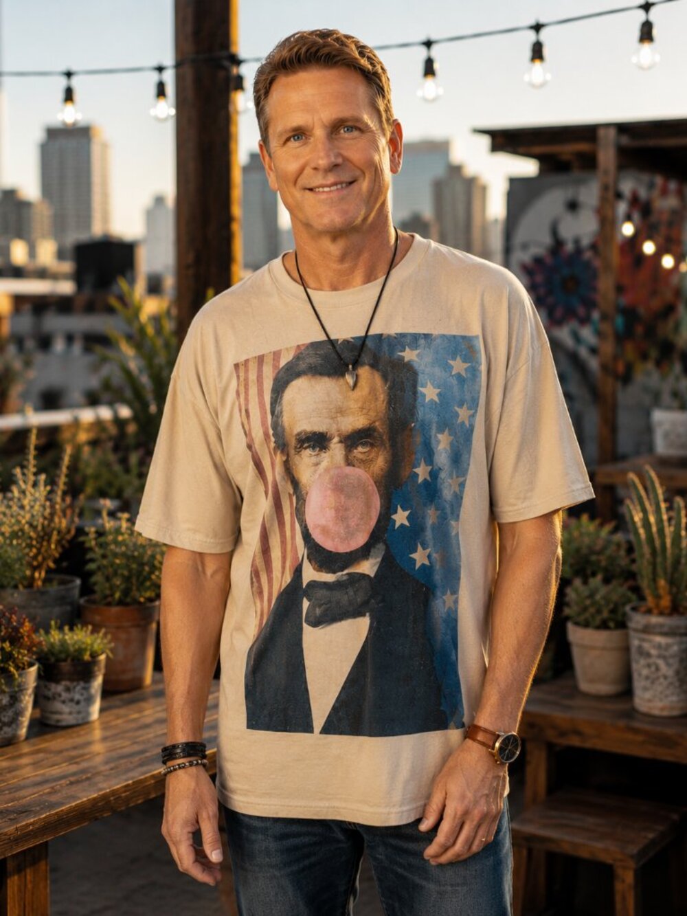 Abraham Lincoln Bubble Gum Patriotic Pop Art Tee | MADE IN USA